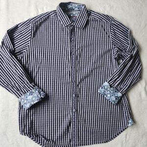 Robert Graham Men XXL Plaid Long Sleeve Button Up Purple Flip Cuff Shirt